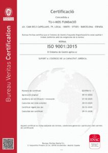 Certificat ISO 2028 TU-i-NOS Fundació